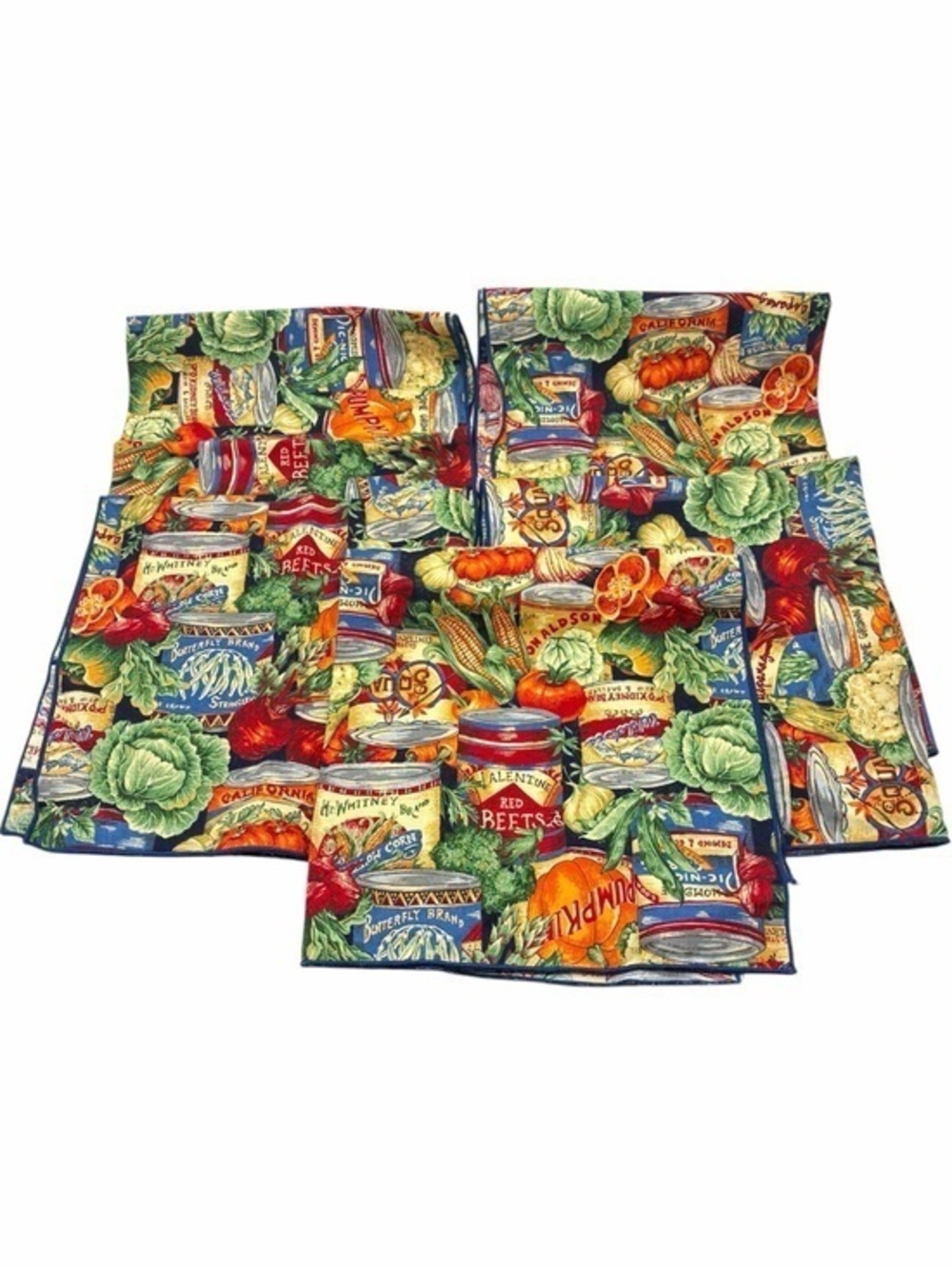 Vintage Joan Messmore VIP Cranston Vegetable Can Label Cloth Napkins Set of 5
